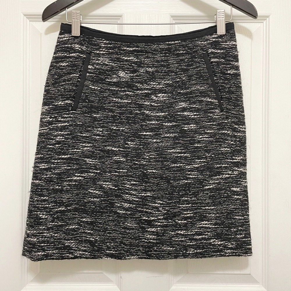 Talbots Petites Tweed Wool Blend Mini Skirt Black White Lined Sz 0P Preppy